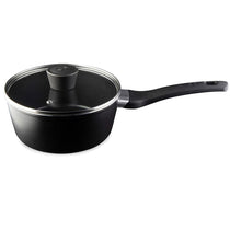 MasterChef Essential Non-Stick Stainless Steel Sauce Pan With Tempered Glass Lid 18cm - Black