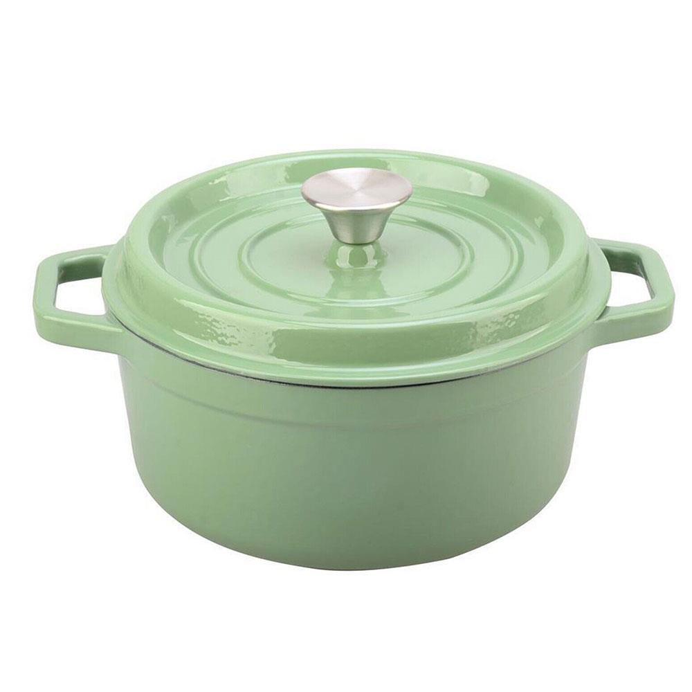 Aldrn Casserole Dish Cast Iron 22cm With Lid Induction Suitable Oven Safe 2.6 Litres - Green
