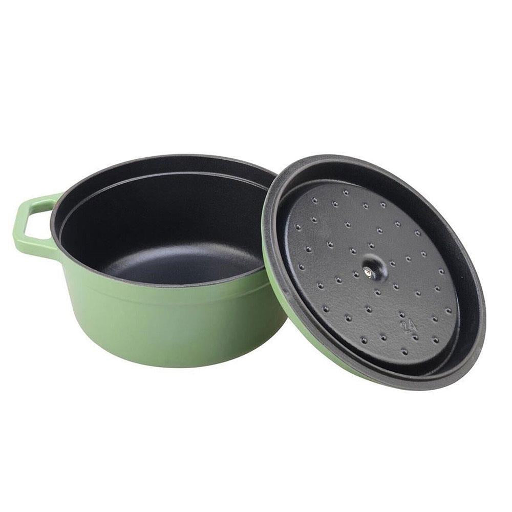Aldrn Casserole Dish Cast Iron 22cm With Lid Induction Suitable Oven Safe 2.6 Litres - Green