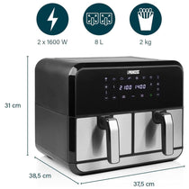 Princess Double Basket Air Fryer With 8 Pre-Programme Settings 1600W 8 Litres Capacity - Black/Silver