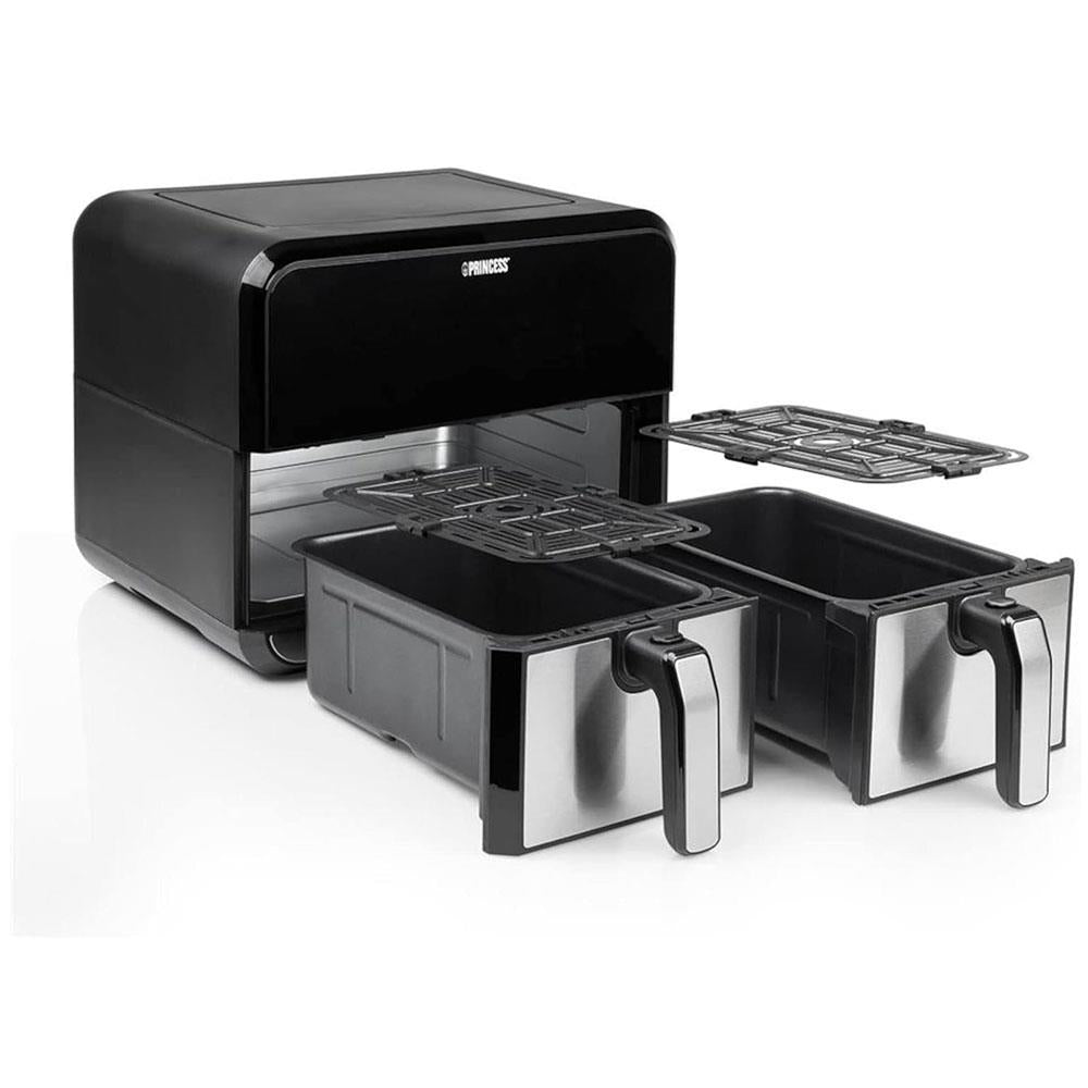 Princess Double Basket Air Fryer With 8 Pre-Programme Settings 1600W 8 Litres Capacity - Black/Silver