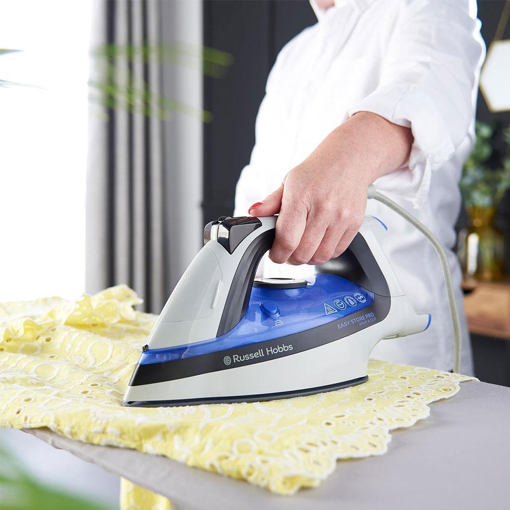 Russell Hobbs Easy Store Pro Wrap And Clip Steam Iron 2400W 320ml Water Tank - Blue/White/Black
