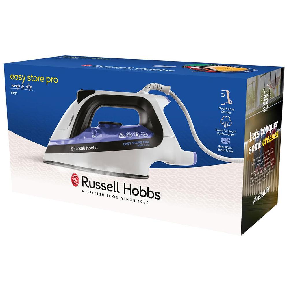 Russell Hobbs Easy Store Pro Wrap And Clip Steam Iron 2400W 320ml Water Tank - Blue/White/Black