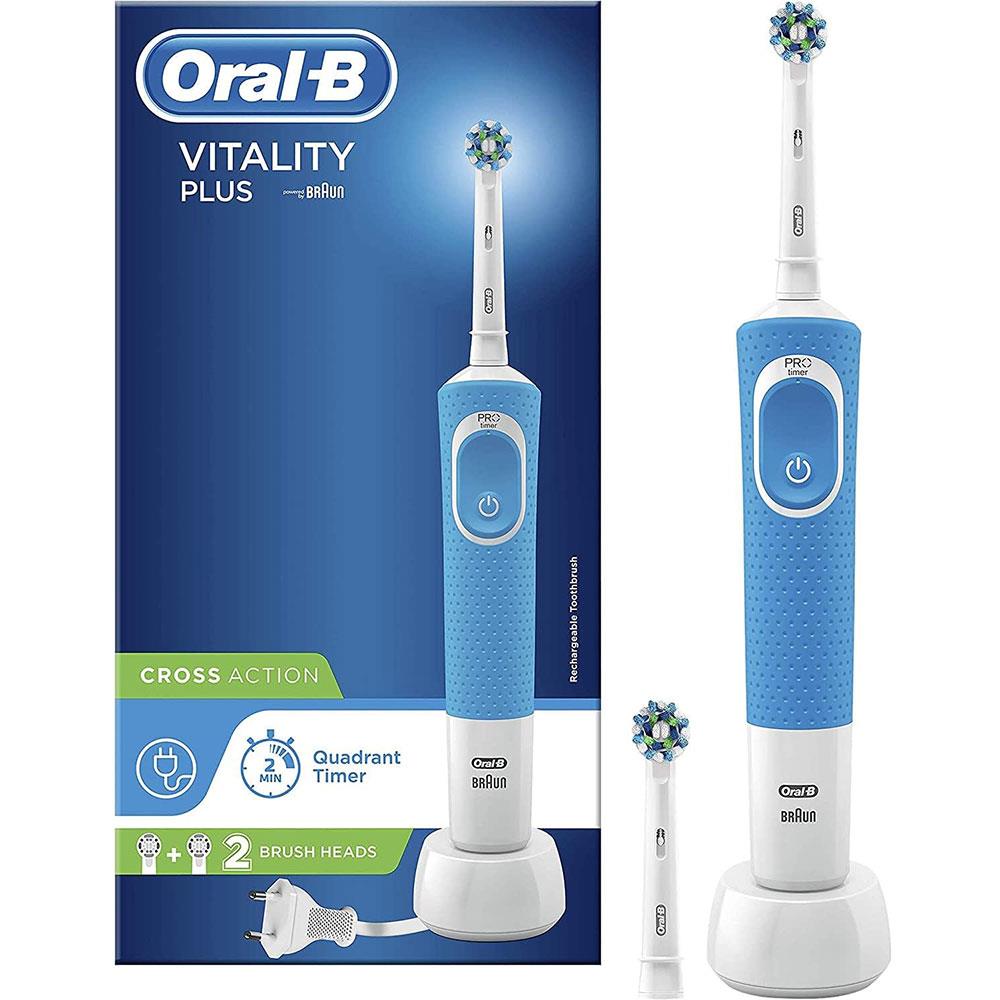 Oral-B Pro Vitality Cross Action Electric Toothbrush 2D Cleaning 1 Handle 2 Brush Heads - Blue Main image