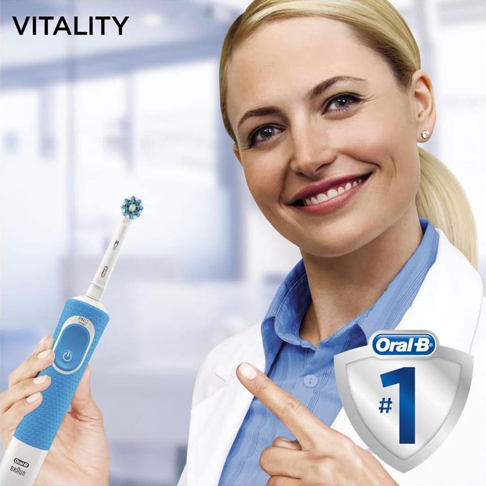Oral-B Pro Vitality Cross Action Electric Toothbrush 2D Cleaning 1 Handle 2 Brush Heads - Blue