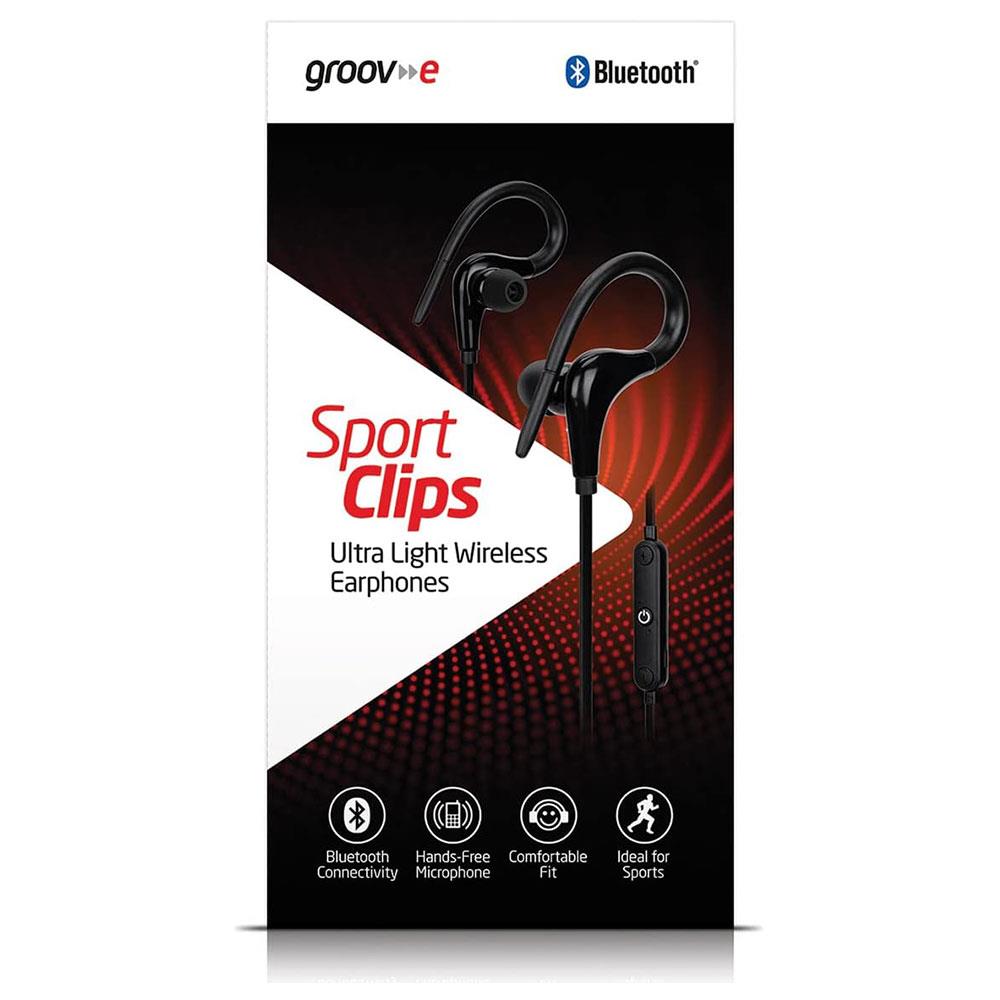 Groov-e Sport Clips Ultra Light Wireless Bluetooth Earphones Built-In-Mic - Black