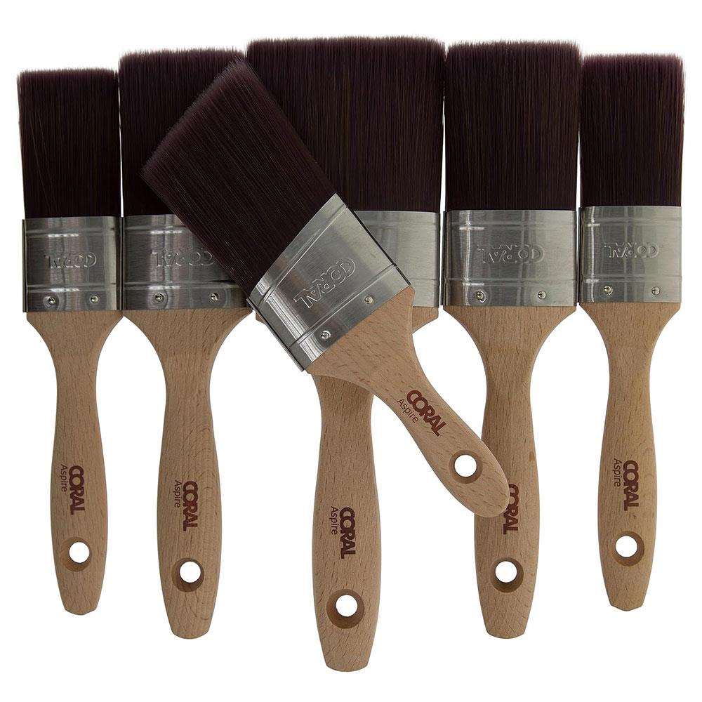 Coral Aspire Oval Paint Brush Set 2 X 1.5 Inch 2 X 2 Inch 3 Inch And 2 Inch Angled Stubby - 6 Piece Main image