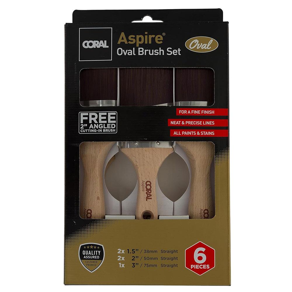 Coral Aspire Oval Paint Brush Set 2 X 1.5 Inch 2 X 2 Inch 3 Inch And 2 Inch Angled Stubby - 6 Piece Secondary image