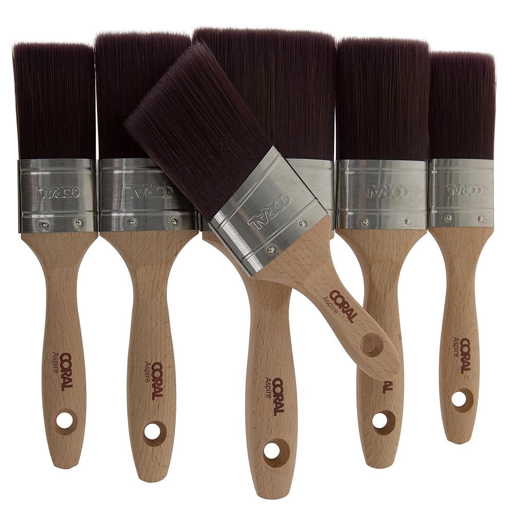 Coral Aspire Oval Paint Brush Set 2 X 1.5 Inch 2 X 2 Inch 3 Inch And 2 Inch Angled Stubby - 6 Piece