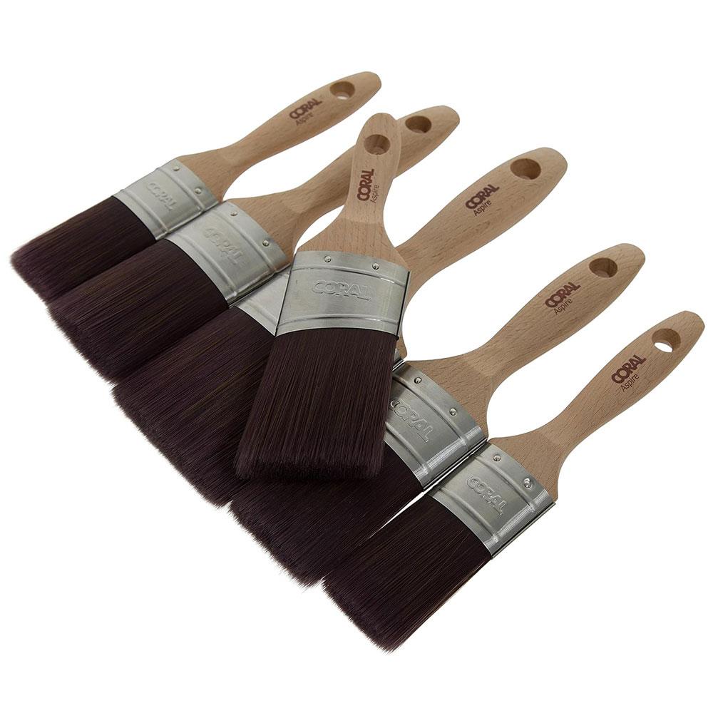 Coral Aspire Oval Paint Brush Set 2 X 1.5 Inch 2 X 2 Inch 3 Inch And 2 Inch Angled Stubby - 6 Piece