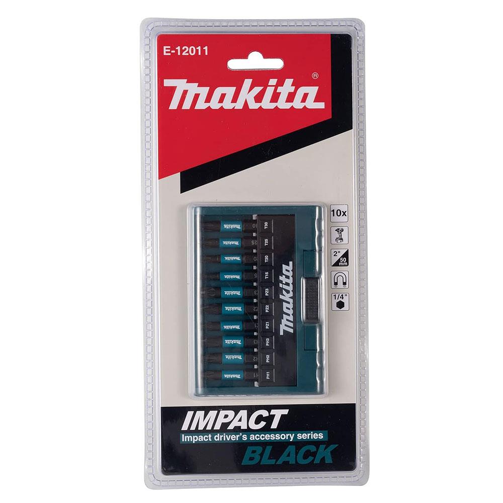 Makita Impact Black Screwdriver Bit Set Pozi 50mm With Magnetic Bit Holder - 10 Piece