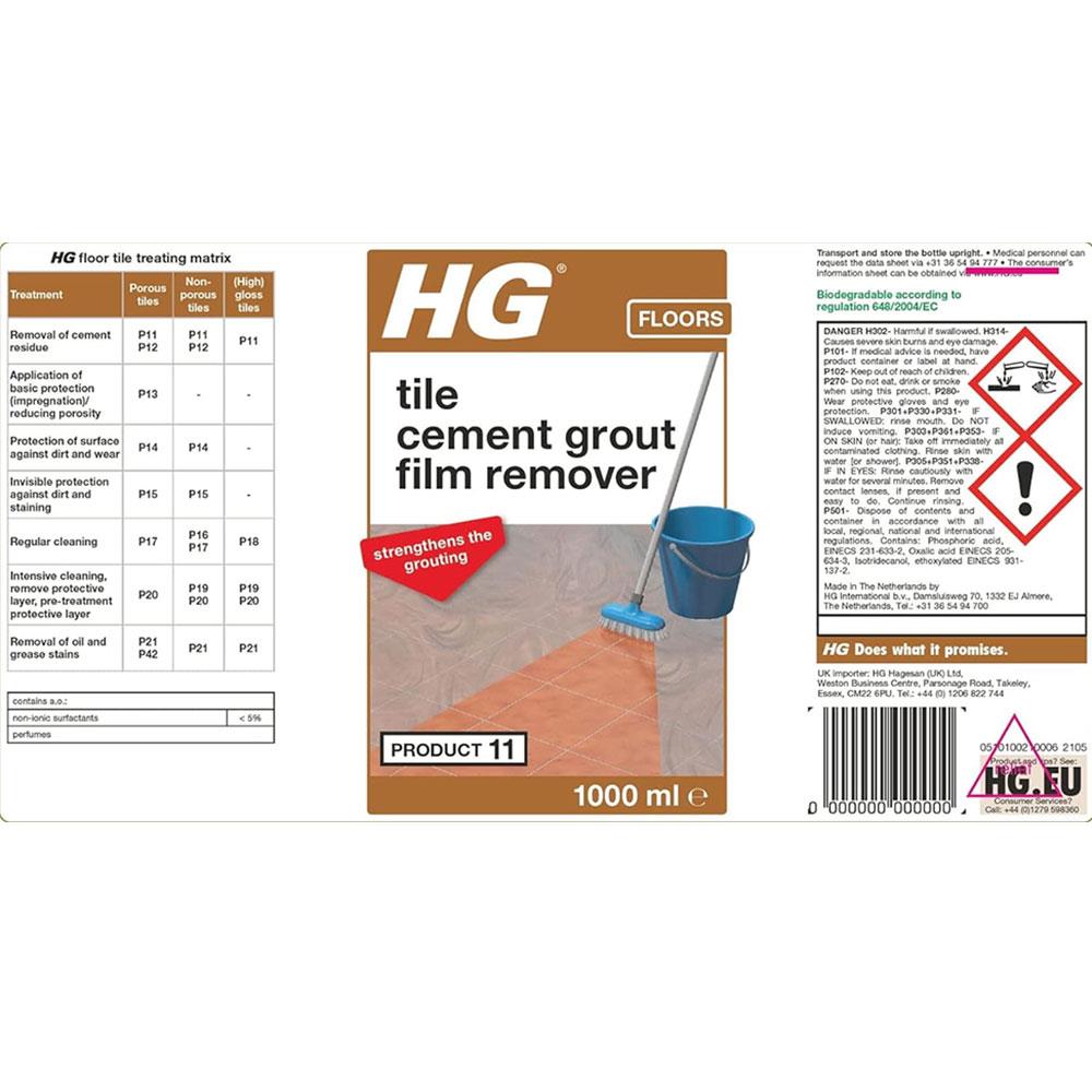 HG Tile Cement Grout Film Remover For All Types of Tiles And Flagstones - 1 Litre Secondary image