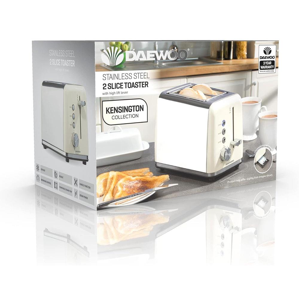 Daewoo Kensington 2 Slice Toaster Stainless Steel 810W - Cream