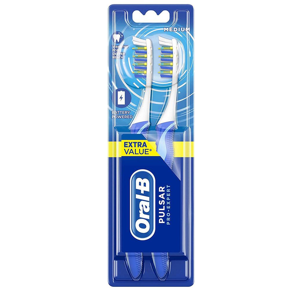 Oral-B Pro-Expert Pulsar Power Manual Toothbrush Medium Vibrat For Deeper Reach - Twin Pack