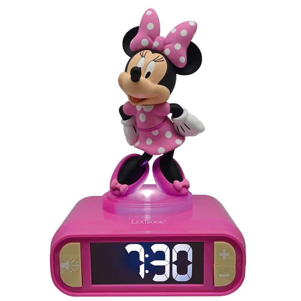 Lexibook 3D Minnie Mouse Childrens Clock With Night Light Alarm Snooze - Pink