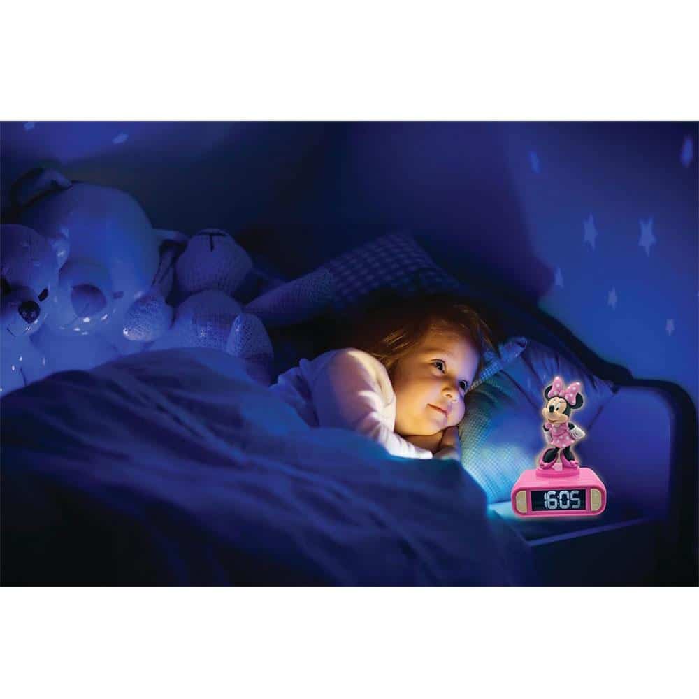Lexibook 3D Minnie Mouse Childrens Clock With Night Light Alarm Snooze - Pink
