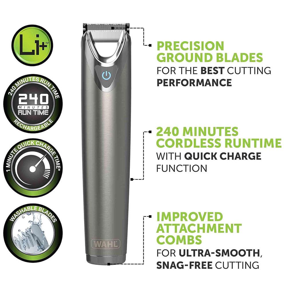 Wahl Stainless Steel Stubble And Beard Trimmer With Attachment Combs - Silver Secondary image