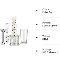 Russell Hobbs Emma Bridgewater 3-In-1 Hand Blender With Hand Whisk And Mini Chopper Attachments 500W - Polka Dot