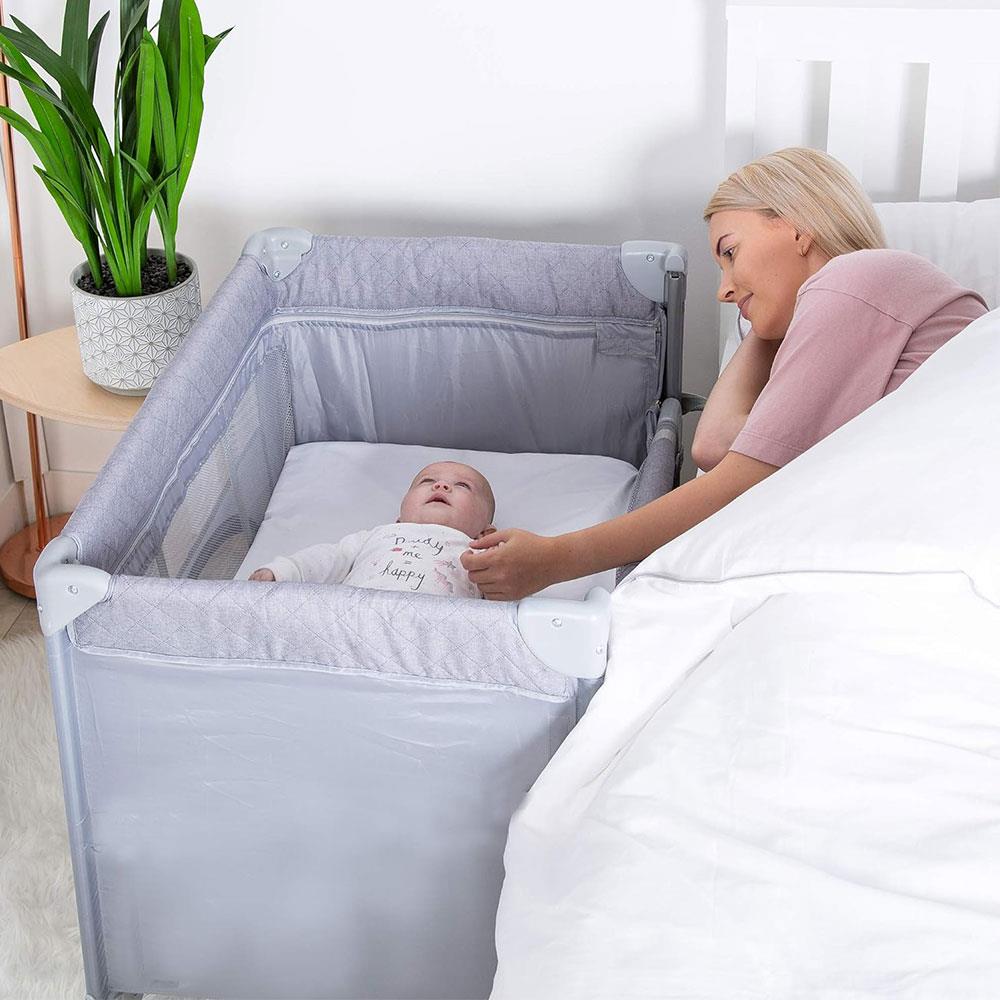 Red Kite Dreamer Bedside Travel Crib With Newborn Bassinette - Soft Grey