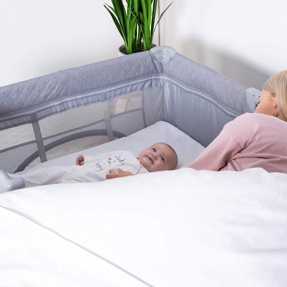 Red Kite Dreamer Bedside Travel Crib With Newborn Bassinette - Soft Grey