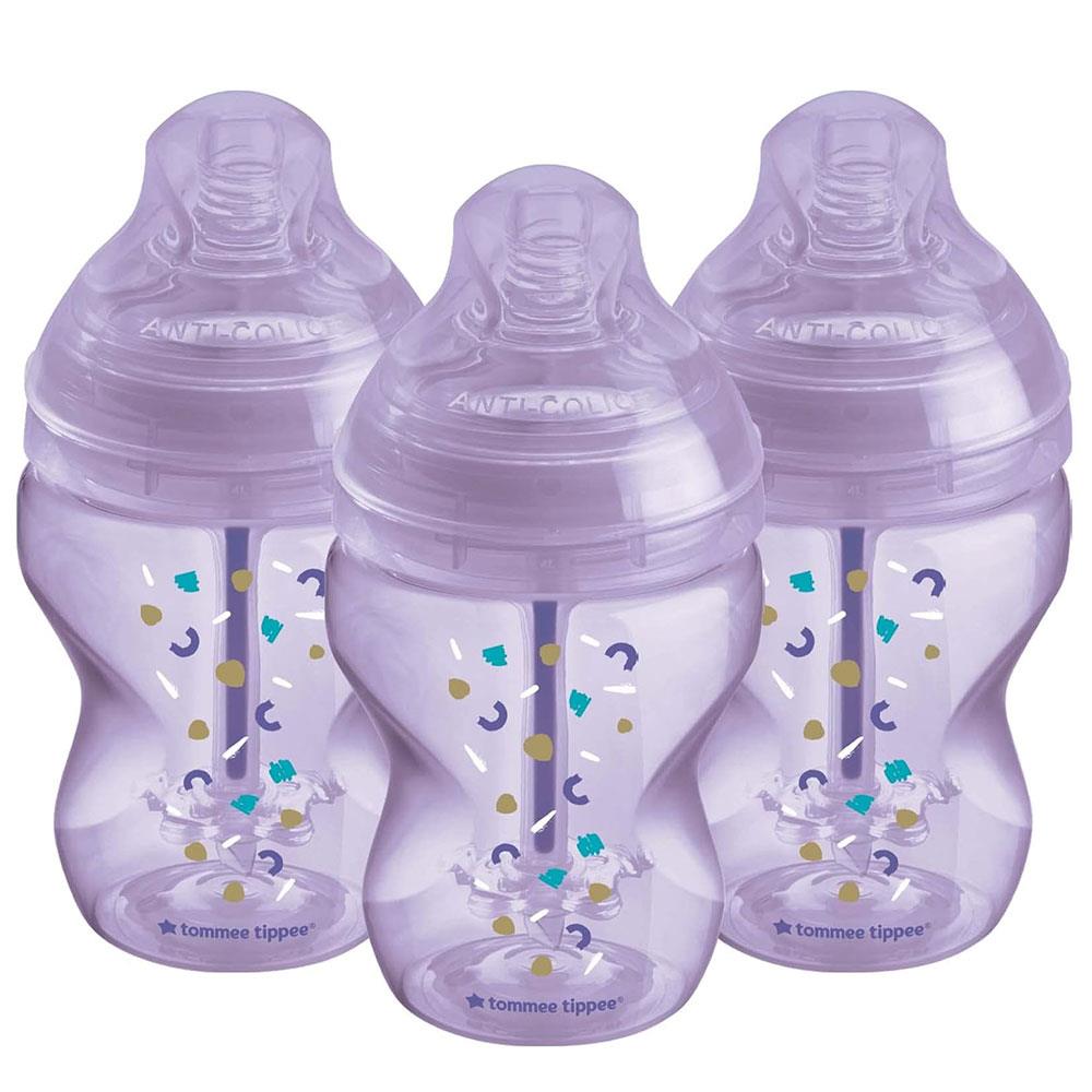 Tommee Tippee Advanced Anti-Colic Baby Bottle 260ml Pack of 3 - Purple Main image