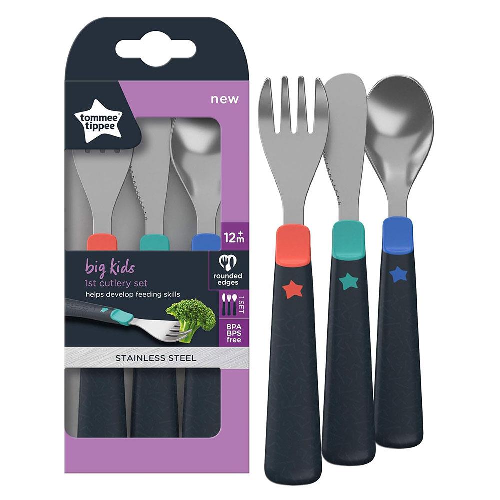 Tommee Tippee Big Kids 1st Cutlery Set Stainless Steel Rounded Edges Chunky Handles 12m+ - Multicolour Main image