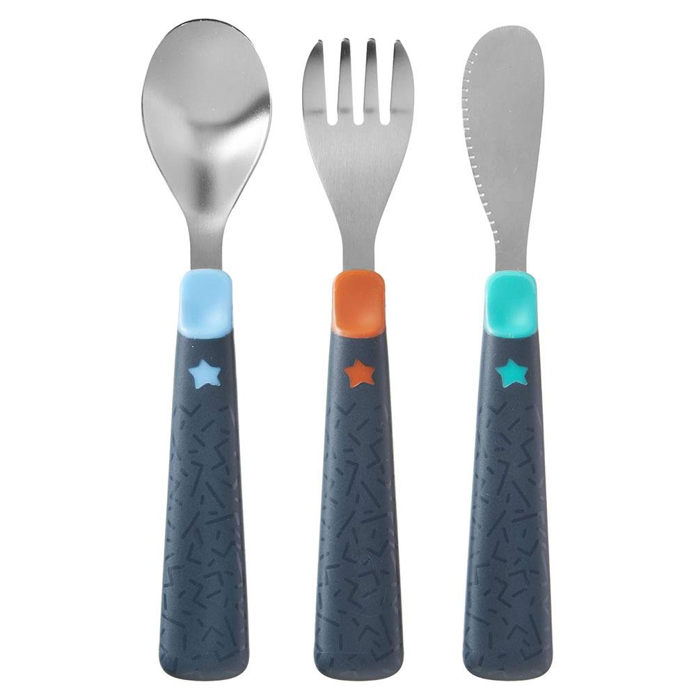 Tommee Tippee Big Kids 1st Cutlery Set Stainless Steel Rounded Edges Chunky Handles 12m+ - Multicolour