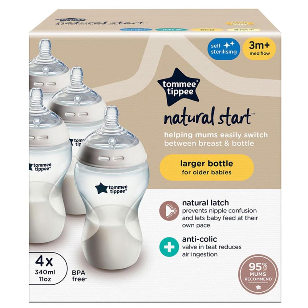 Tommee Tippee Natural Start Anti-Colic Baby Bottle 340ml Pack of 4 - Clear