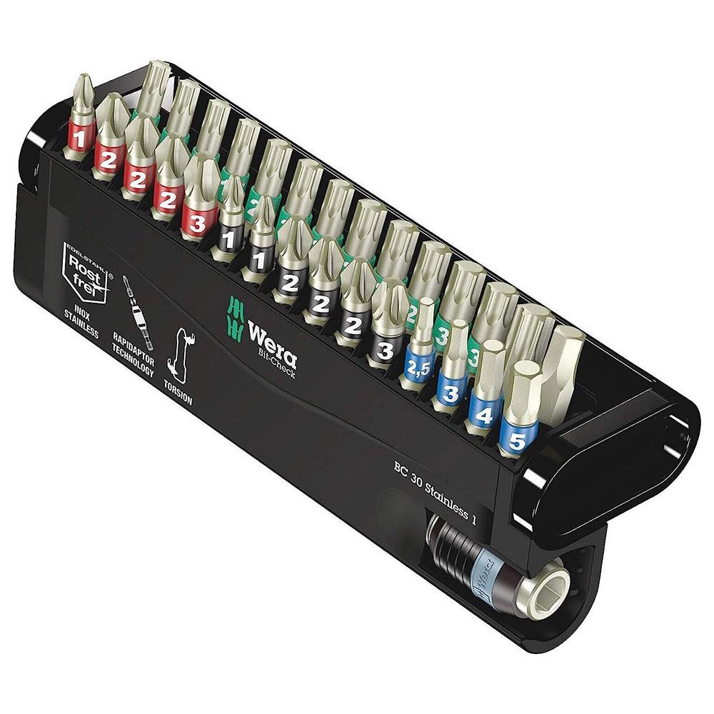 Wera Bit-Check 30 Stainless 1 Bit Set With Rapidaptor Universal Bit Holder PH/PZ/TX/HEX-PLUS - Silver Main image