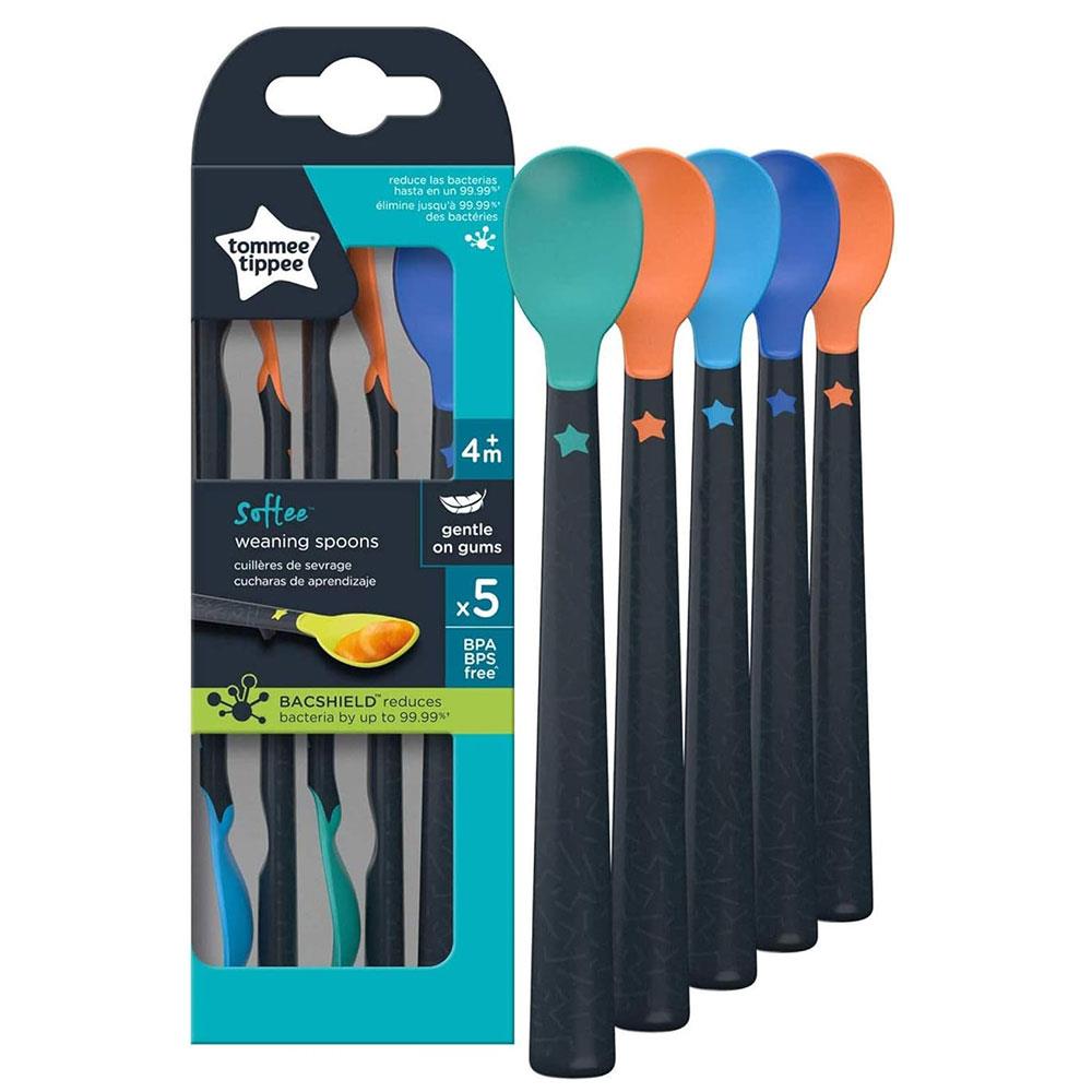 Tommee Tippee Softee Weaning Spoons With Long Anti-Slip Handles 4m Pack of 5 - Multicolour