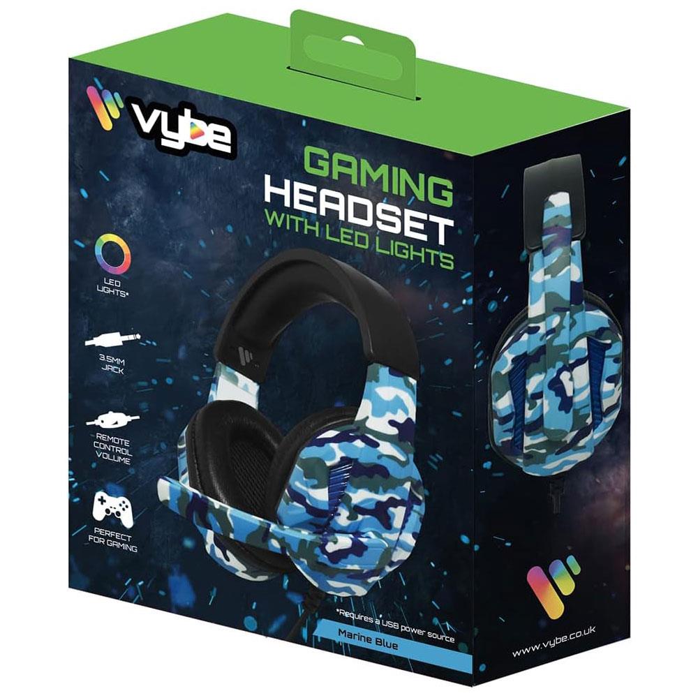 Vybe Camo Wired Gaming Headset With LED Lights - Marine Blue
