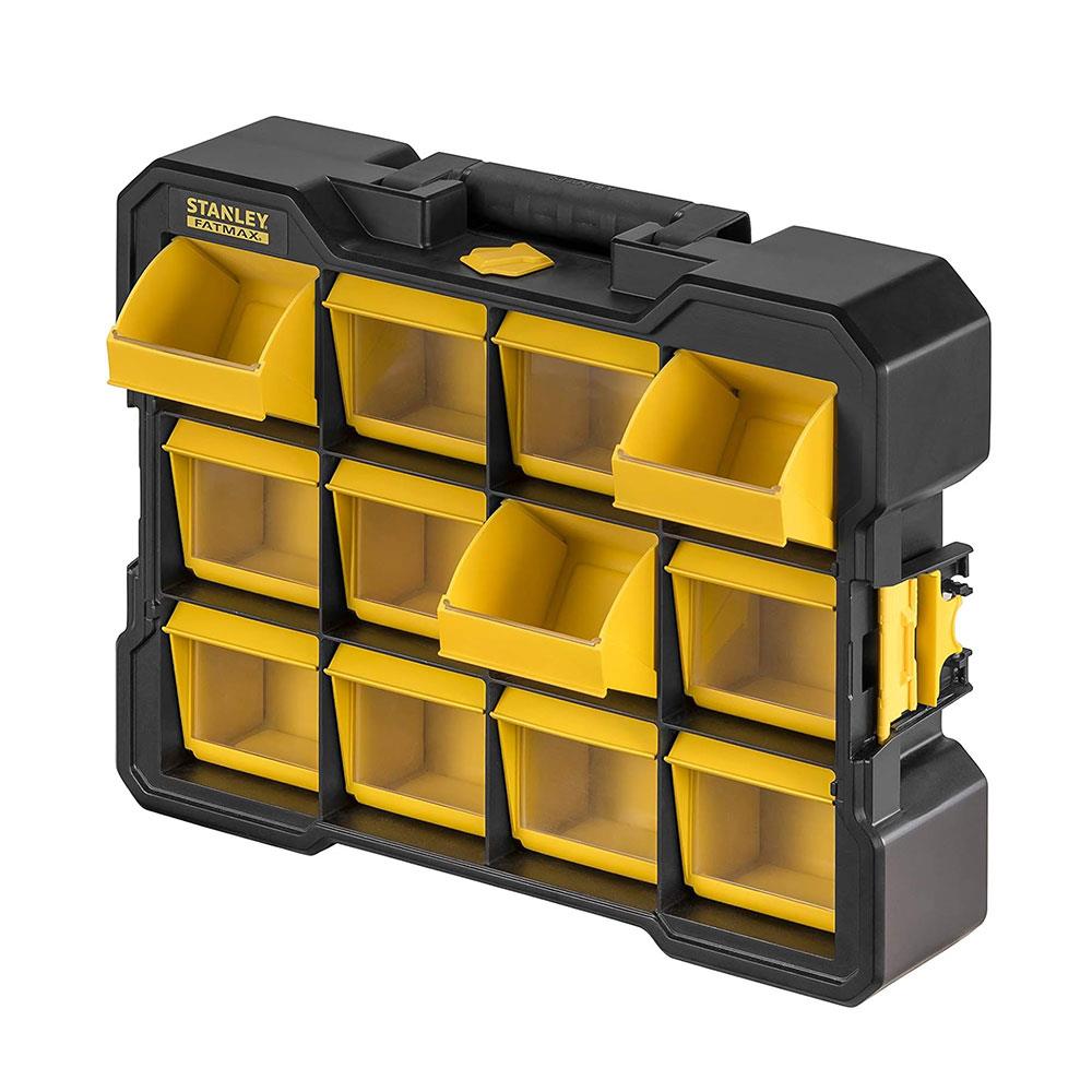 Stanley FatMax Flip Bin Deep Pro Organiser 12 Removable Compartments - Black/Yellow