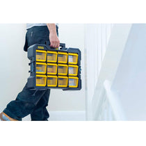 Stanley FatMax Flip Bin Deep Pro Organiser 12 Removable Compartments - Black/Yellow
