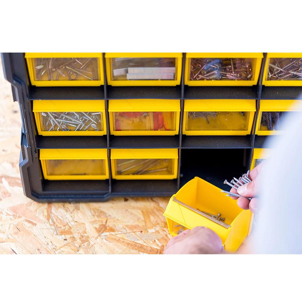 Stanley FatMax Flip Bin Deep Pro Organiser 12 Removable Compartments - Black/Yellow
