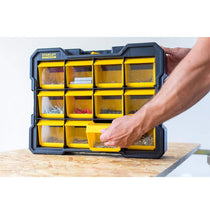 Stanley FatMax Flip Bin Deep Pro Organiser 12 Removable Compartments - Black/Yellow