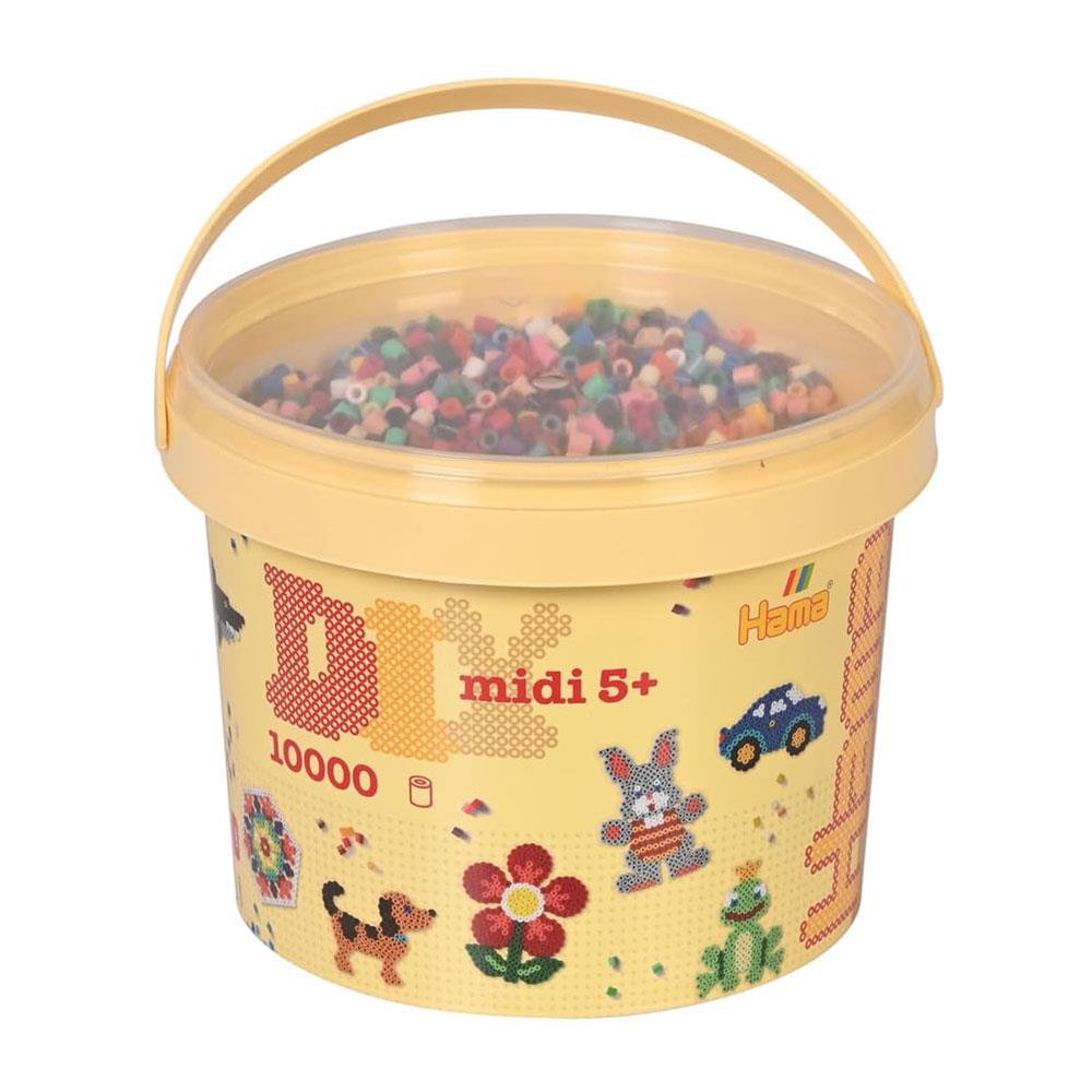 Hama Midi Beads Bucket Approx. 10000 Fuse Beads Creative Mosaic Decoration - Multicolour