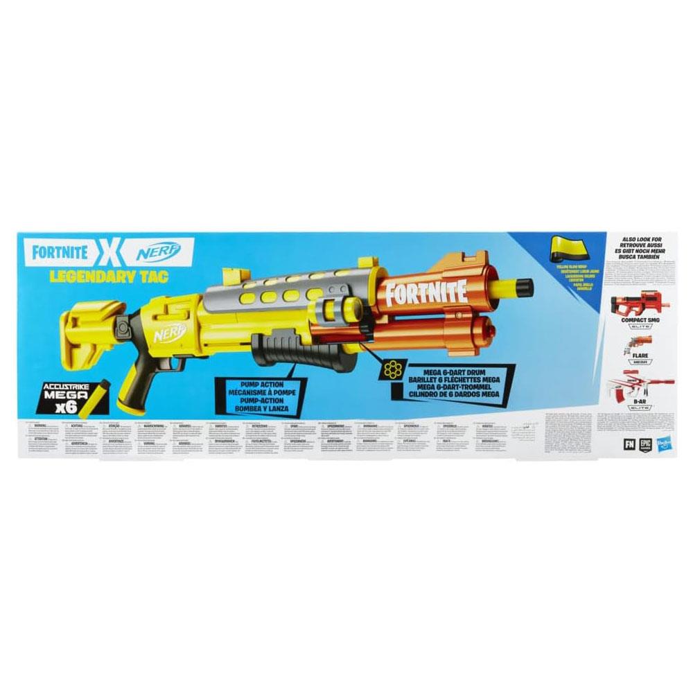 Nerf Fortnite Legendary TAC Blaster With 6 AccuStrike Mega Darts Yellow Glow Wrap - Multicolour
