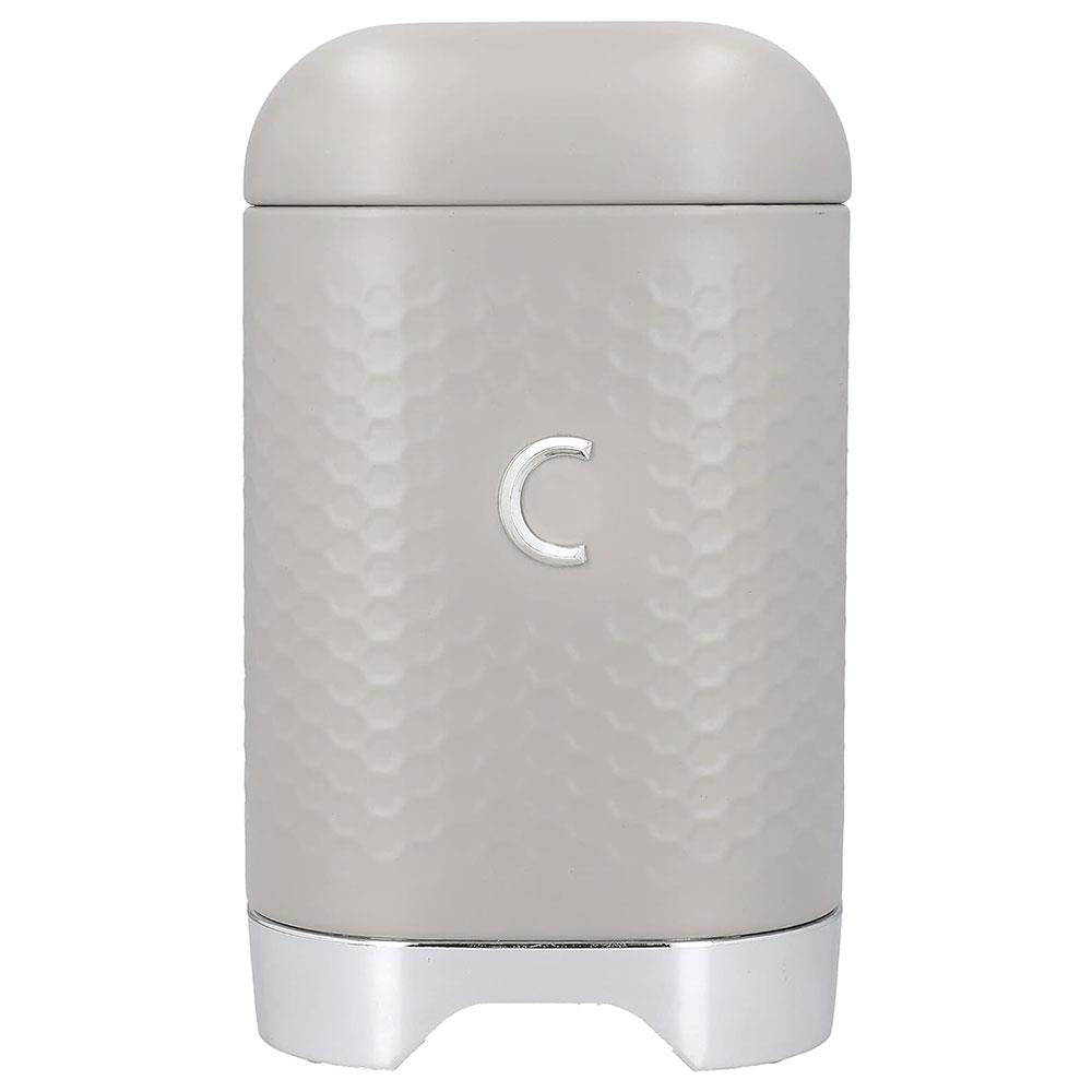 KitchenCraft Lovello Textured Coffee Caddy Geo Metal 11.5 x 11.5 x 19.5cm - Latte Cream