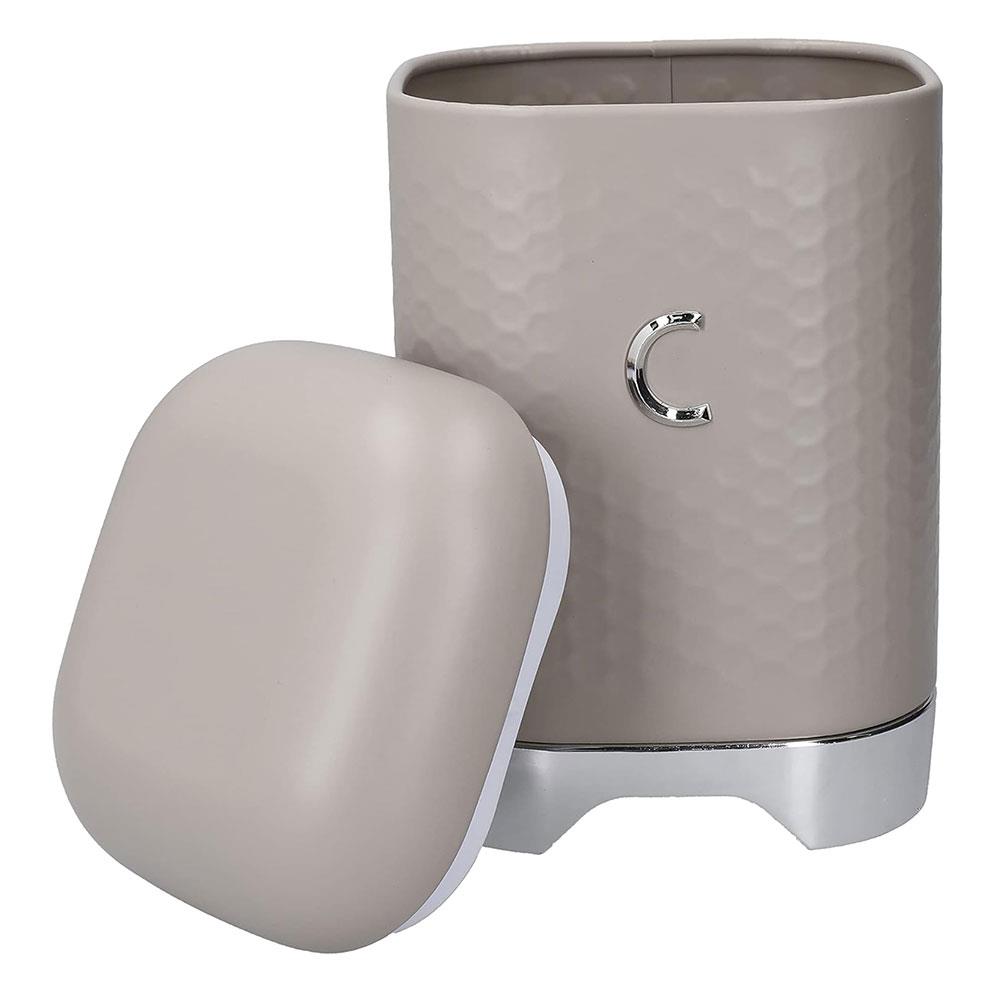 KitchenCraft Lovello Textured Coffee Caddy Geo Metal 11.5 x 11.5 x 19.5cm - Latte Cream Secondary image