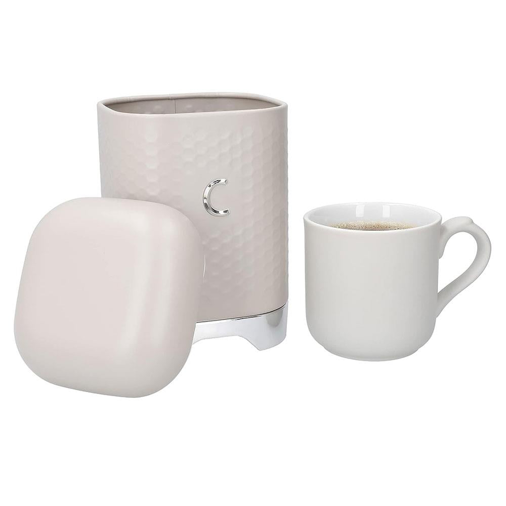 KitchenCraft Lovello Textured Coffee Caddy Geo Metal 11.5 x 11.5 x 19.5cm - Latte Cream