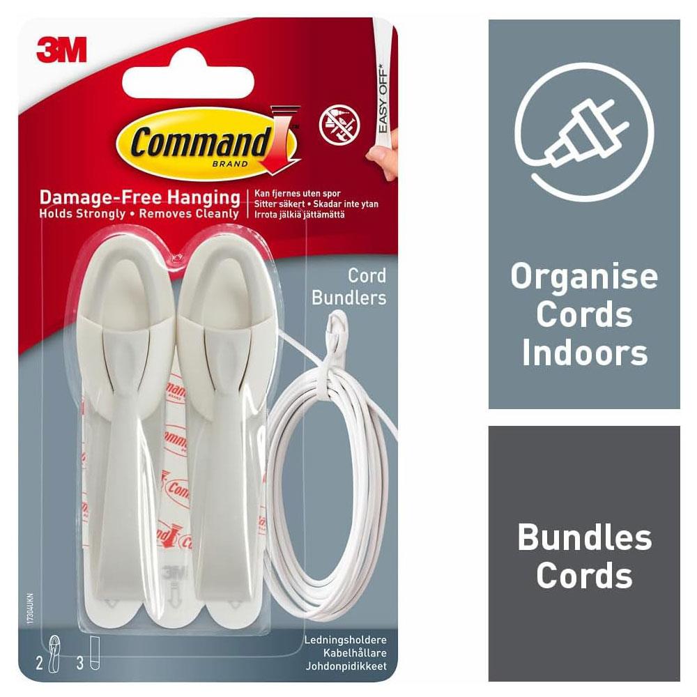 3M Command Cord Bundlers Medium 2 Bundlers And 3 Medium Strips 900g Holding Power - White Secondary image