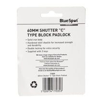 BlueSpot Shutter 'C' Type Block Padlock 60mm With 3 Keys - Silver