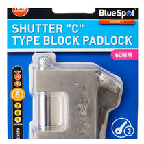BlueSpot Shutter 'C' Type Block Padlock 60mm With 3 Keys - Silver
