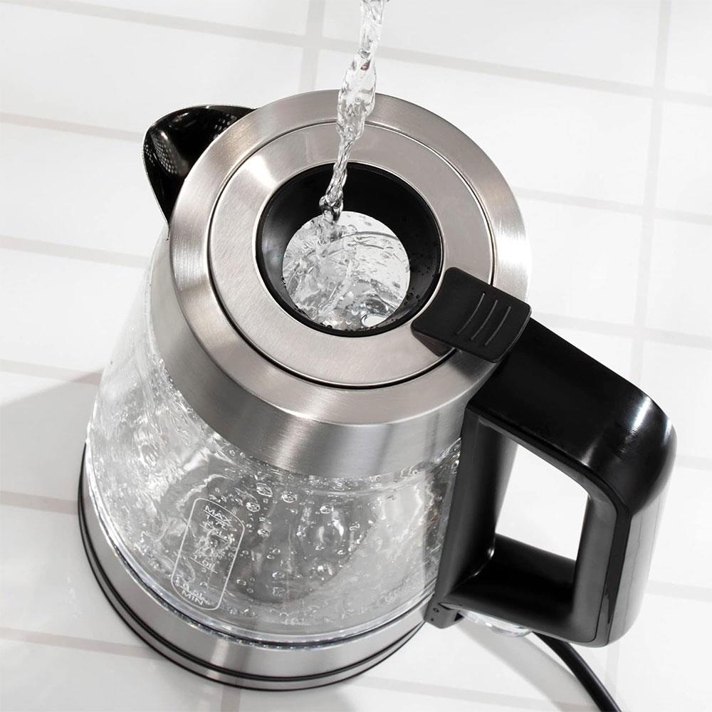 Daewoo Easy Fill LED Illuminating Glass Kettle 3000W 1.7 Litres - Silver