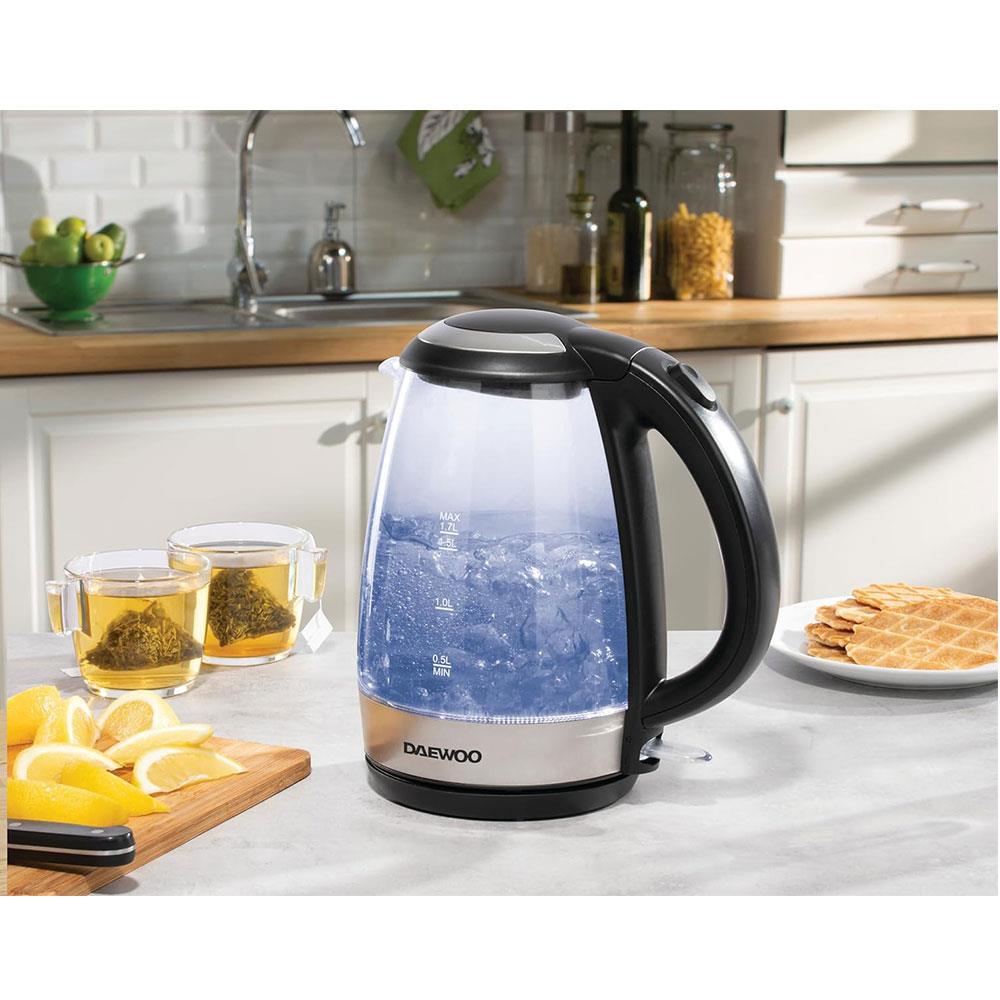 Daewoo LED Illumination Glass Jug Kettle 2200W 1.7 Litres - Silver