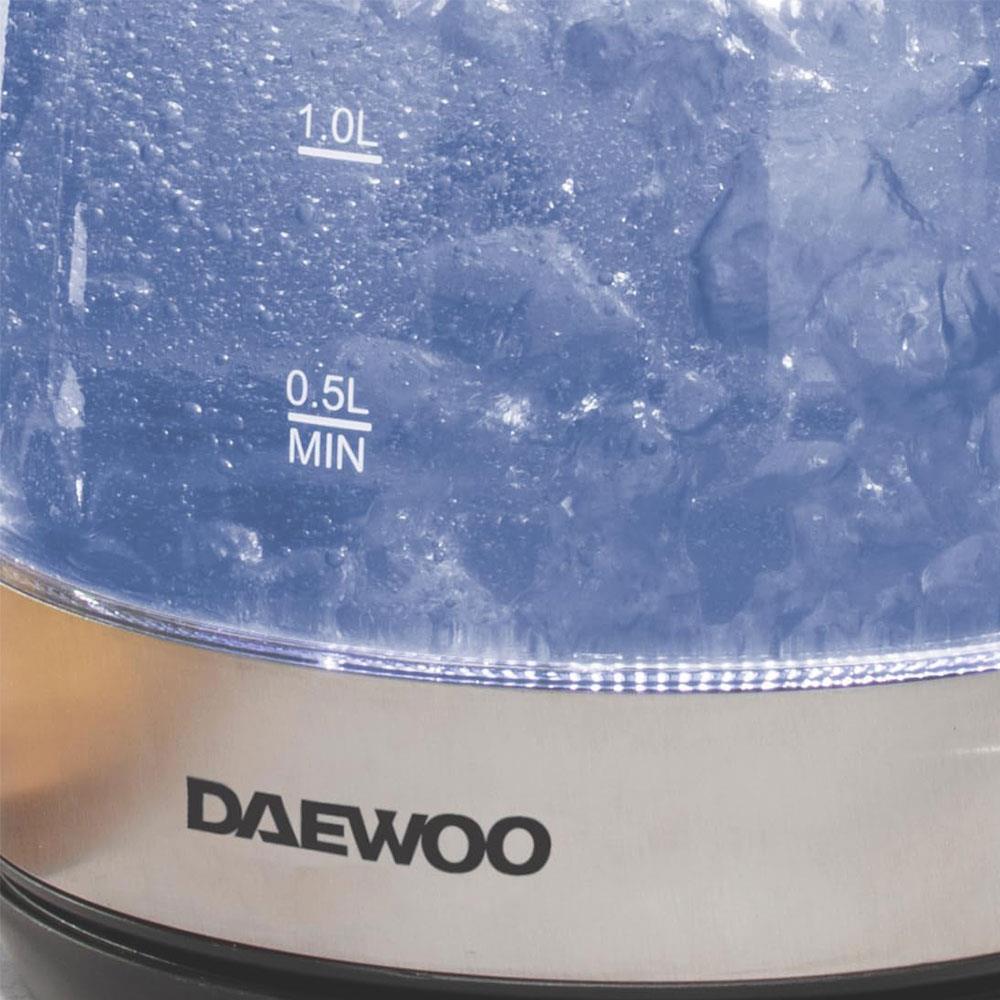 Daewoo LED Illumination Glass Jug Kettle 2200W 1.7 Litres - Silver