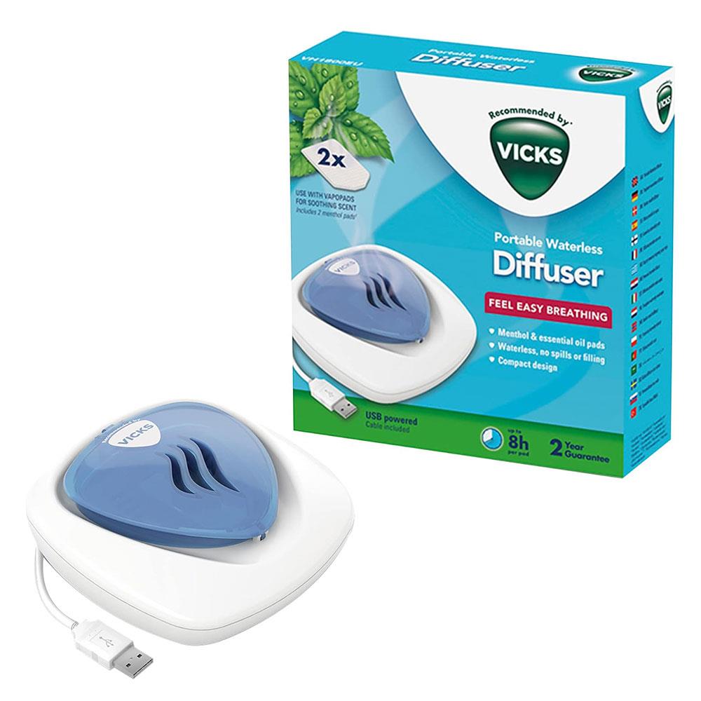Vicks Portable Waterless Diffuser USB Comforting Vapours Feel Easy Breathing 2 Scent Pads Main image