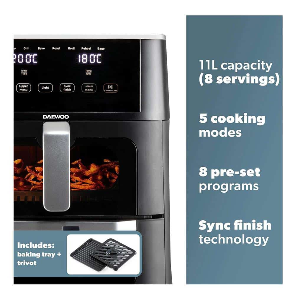 Daewoo Actuate Range Space Saving Split Drawer Air Fryer 1700W 11 Litres - Black Secondary image