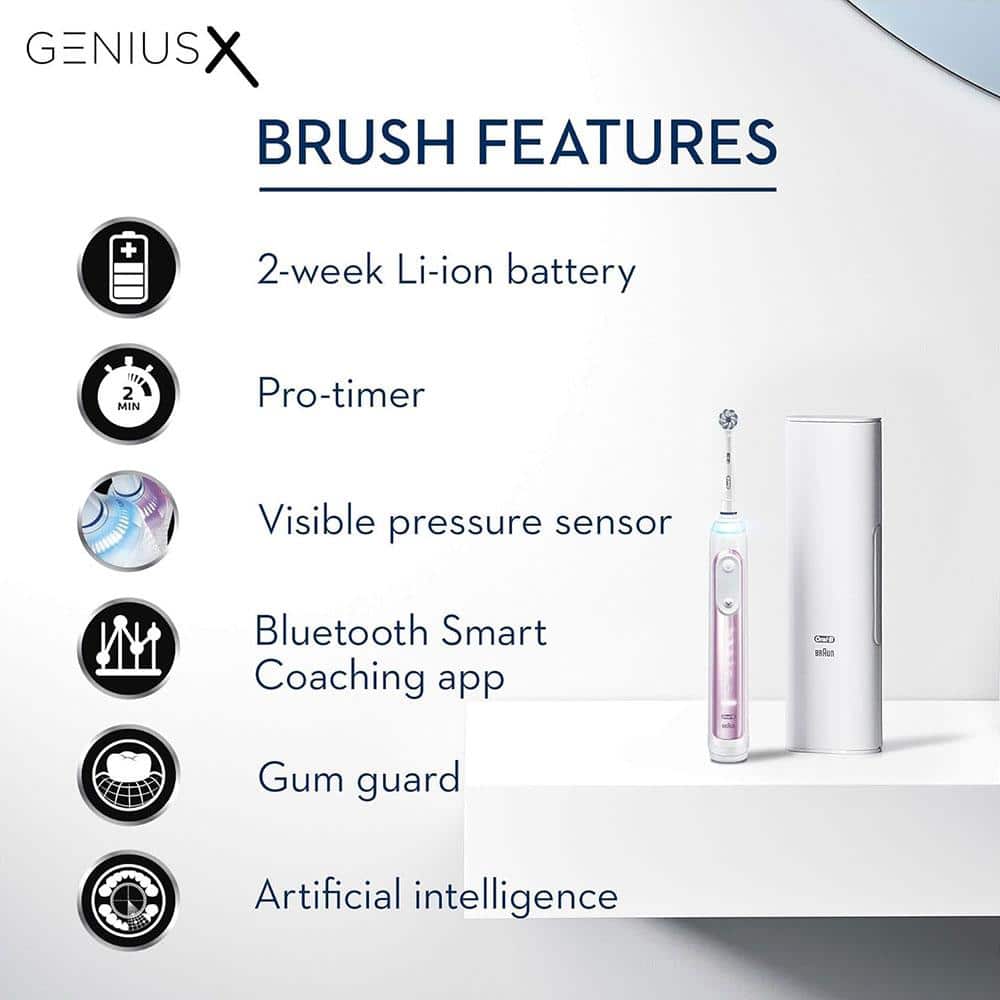 Oral-B Genius X Electric Toothbrush With Artificial Intelligence 1 Toothbrush Head And Travel Case - Blush Pink
