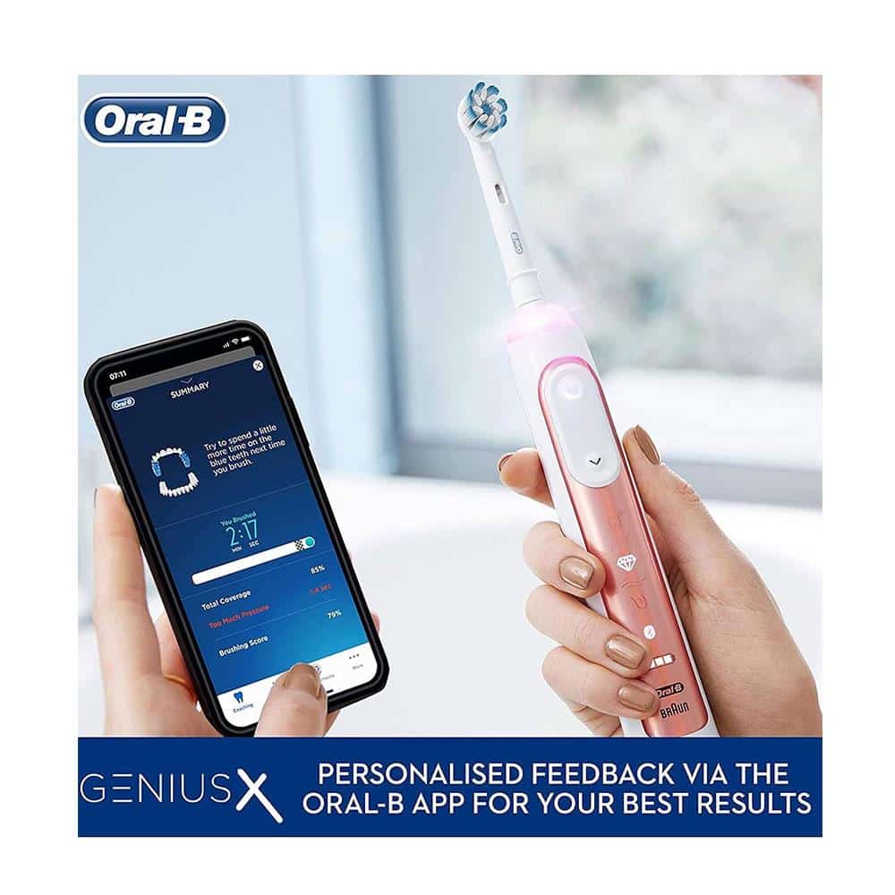 Oral-B Genius X Electric Toothbrush With Artificial Intelligence 1 Toothbrush Head And Travel Case - Rose Gold